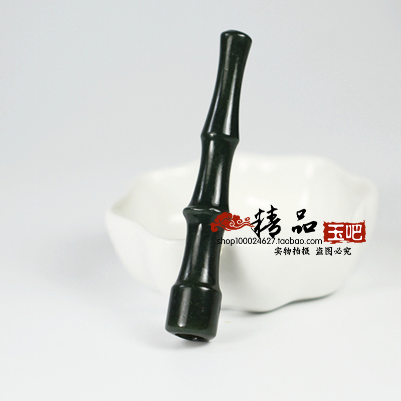 天然和田玉青玉竹节烟嘴过滤器玉石烟嘴手把玩烟哨 烟枪烟杆男士