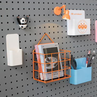 洞洞板配件小挂篮橘红色 挂架挂板置物篮圆孔收纳篮铁艺挂件篮子