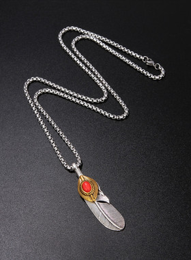 羽毛项链男女潮牌雪梨红叶子挂坠高桥同款吊坠夜店毛衣链装饰挂件