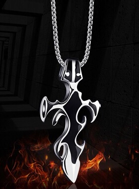 火焰十字架个性嘻哈项链韩版男女
