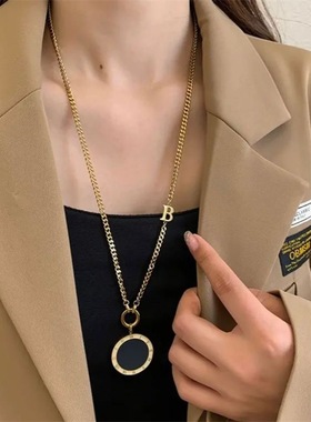 双面贝壳钛钢吊坠长款项链女时尚