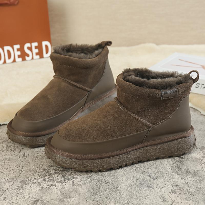 男雪地靴真皮短筒纯羊毛