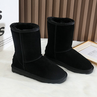 中筒防滑加厚两穿棉鞋 冬季 真皮加绒保暖棉靴子 真皮新款 雪地靴女款