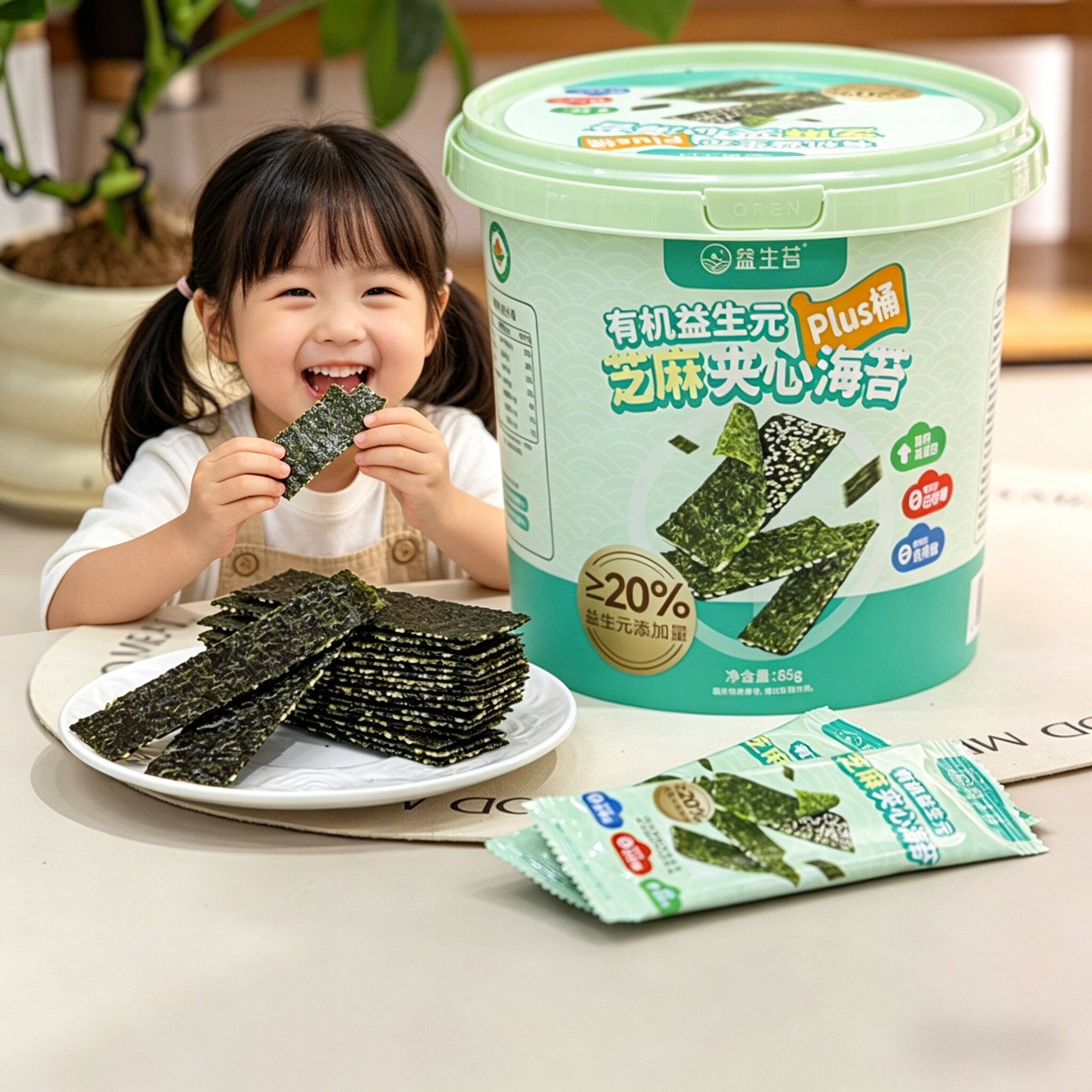 0添加 0防腐 有机益生元芝麻夹心海苔脆片即食儿童零食大桶装孕妇
