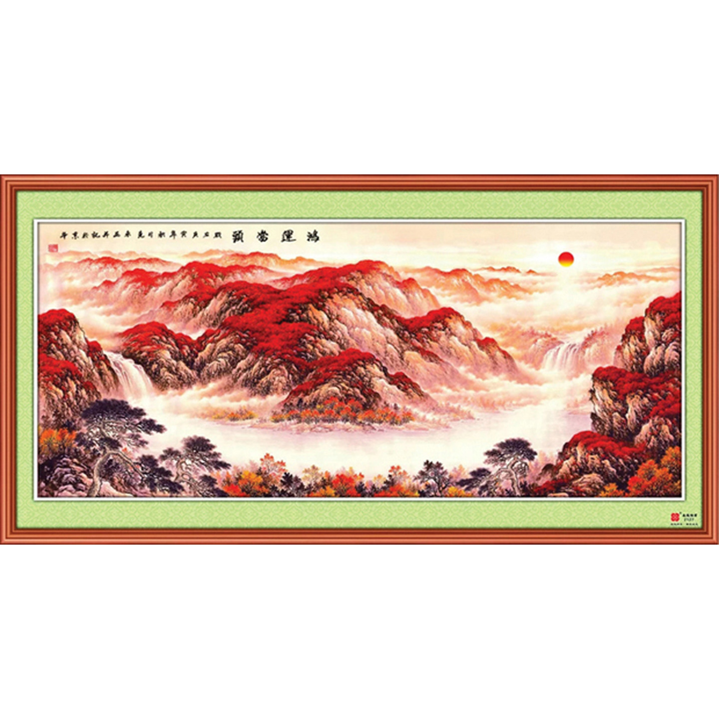 鸿运当头新中式山水客厅年画图片