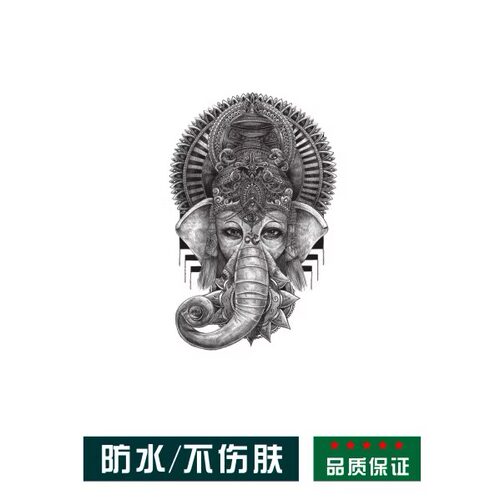小女子xixi 大象纹身贴瑜伽象神象头神甘内什黑白防水防汗逼真