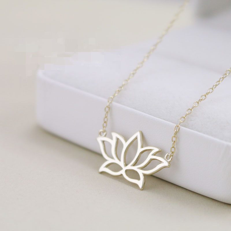 s925纯银项链 纯银真空镀18k黄金铂金莲花项链荷花锁骨链瑜伽饰品