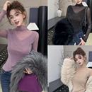 气质蕾丝打底衫 女秋季 上衣 高级感半透明堆堆领雪纺衫 法式