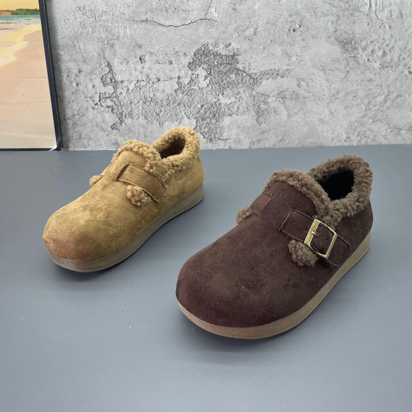 复古平底加绒保暖女棉鞋2025撤柜断码冬季新款女鞋圆头套脚勃肯鞋