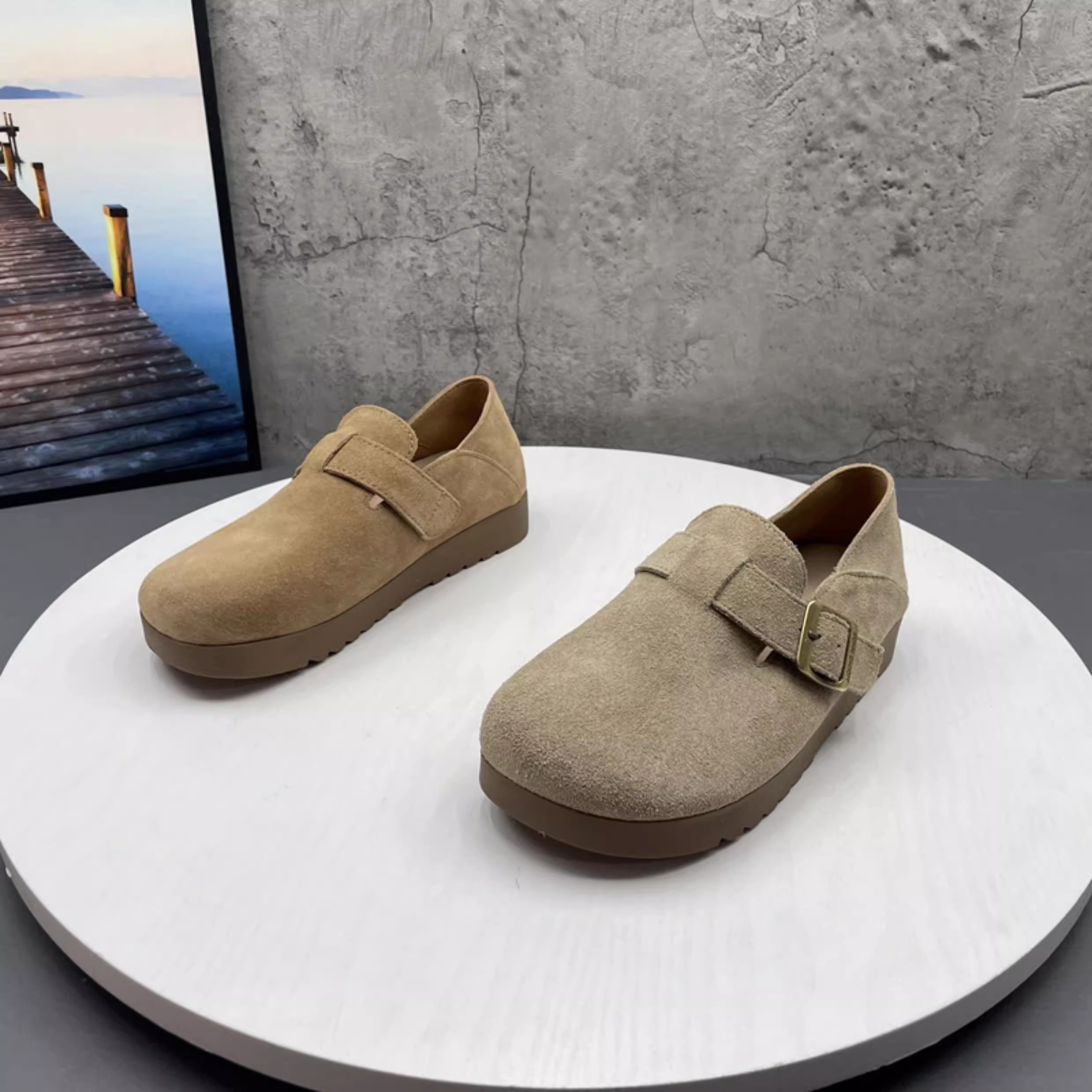 时尚勃肯鞋2025撤柜断码春季新款真皮圆头套脚复古勃肯鞋女单鞋