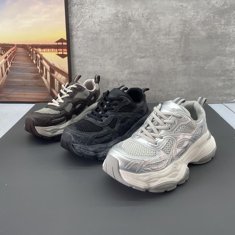 撤柜断码2024秋季新款真皮青年潮款松糕厚底透气运动鞋老爹鞋女鞋