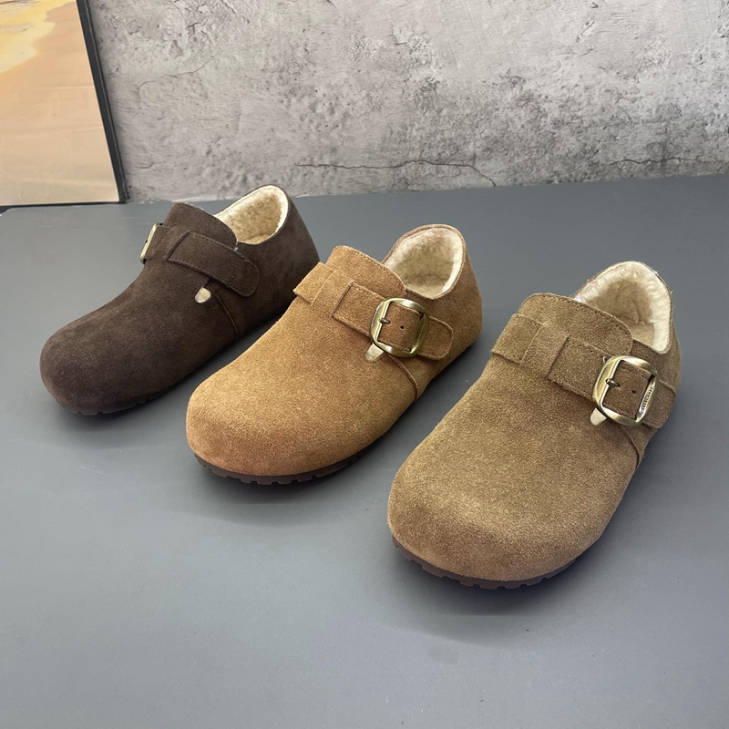 全真皮加绒保暖勃肯鞋2025秋季新款磨砂皮圆头牛反绒绒里棉鞋女鞋