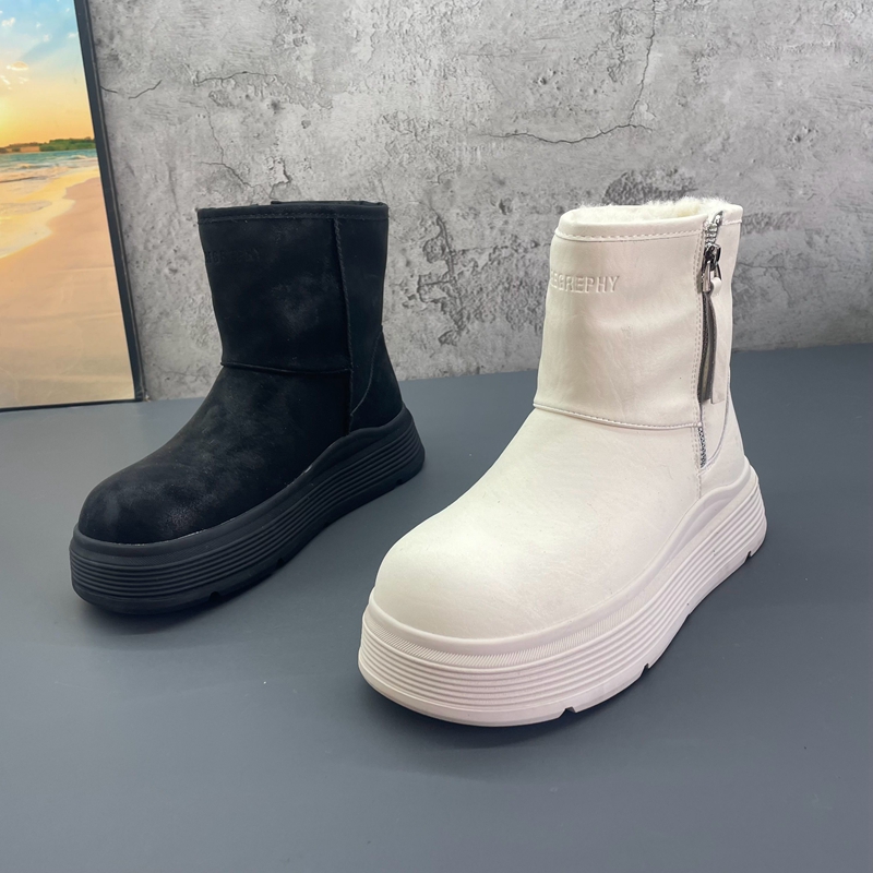 厚底加绒防寒雪地靴2025新款撤柜断码处理冬季真皮侧拉链女棉短靴