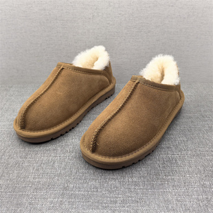 真皮圆头套脚平底加绒保暖雪地女棉鞋 处理冬季 撤柜断码 2025新款