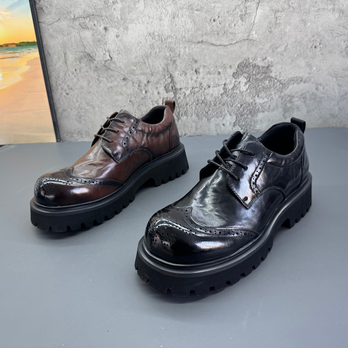 欧洲站2026春季新款真皮圆头系带增高英伦头层牛皮商务男士皮鞋,流行男鞋,休闲皮鞋,淘宝优惠券,粉丝福利购,淘宝优惠卷