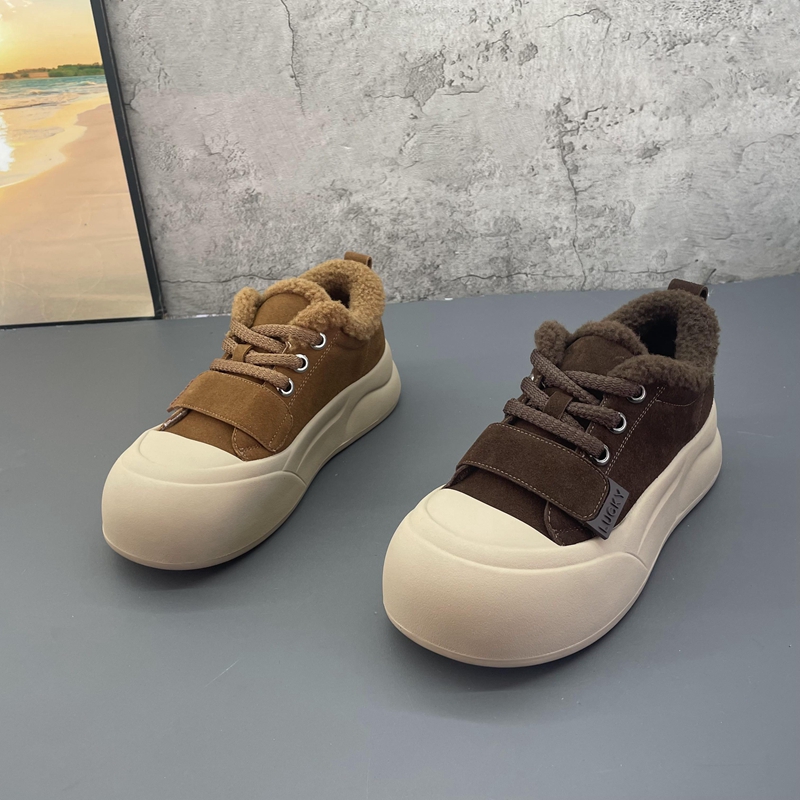 2025秋冬季新款撤柜断码真皮厚底韩版学院风加绒保暖深口低帮女鞋