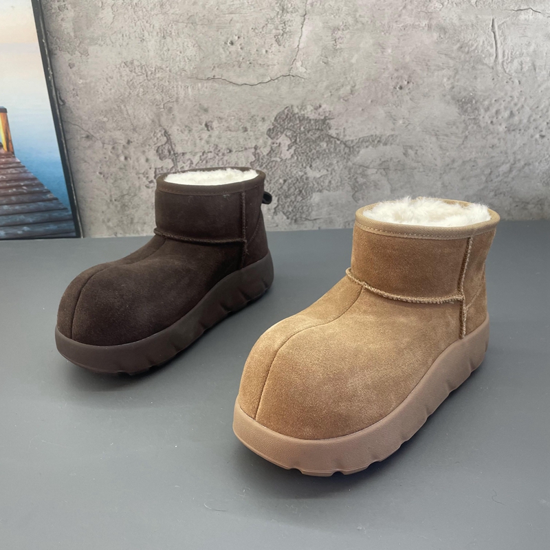 厚底套筒大头棉靴2025新款撤柜断码处理冬季真皮加绒加厚雪地靴女