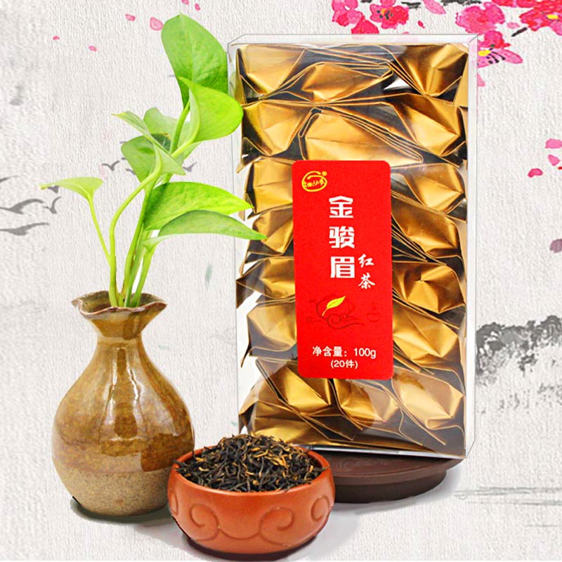 育贻六六顺茶叶--100g 金骏眉红茶礼盒 20小包 土豪金色  包邮