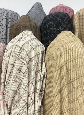 新款胶印格子坑条面料做背带裤裙子袄鞋围裙袖套童装服装条绒布料