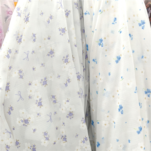 清新小碎花格子印花雪纺布料夏季连衣裙子童装蛋糕裙衬衣服装面料