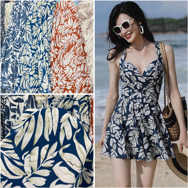 印花芙蓉麻连衣长裙泳衣衬衫布料