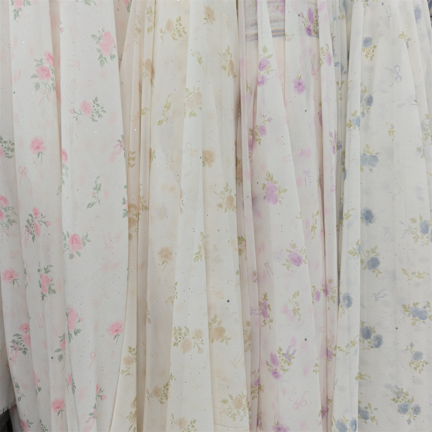 新款花卉星云纱雪纺撒亮粉布料做衣服夏季防晒服头饰发圈飘带面料