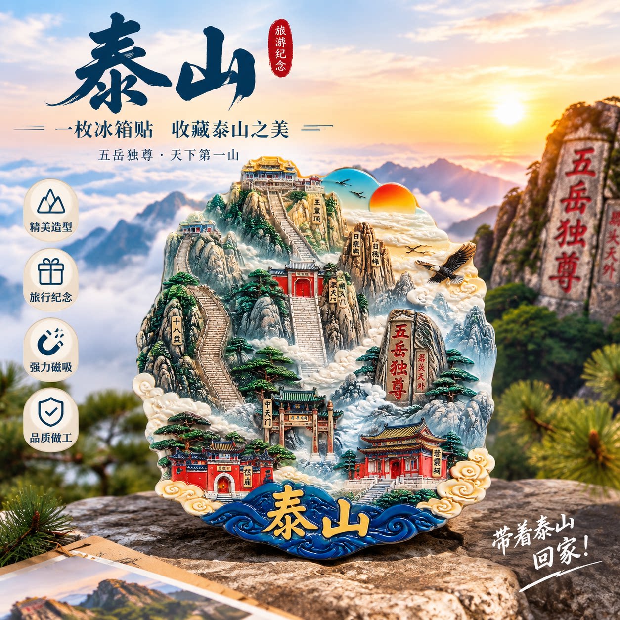 山东泰山树脂冰箱贴中国五岳山脉文化创意旅游纪念品送朋友礼物