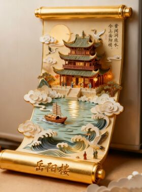 岳阳楼岳阳楼金属冰箱贴磁性浮雕国潮创意文创礼物旅游纪念品礼物