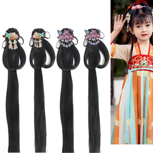 垂环髻成品儿童发髻带夹子古风汉服假发蝴蝶发束懒人发髻