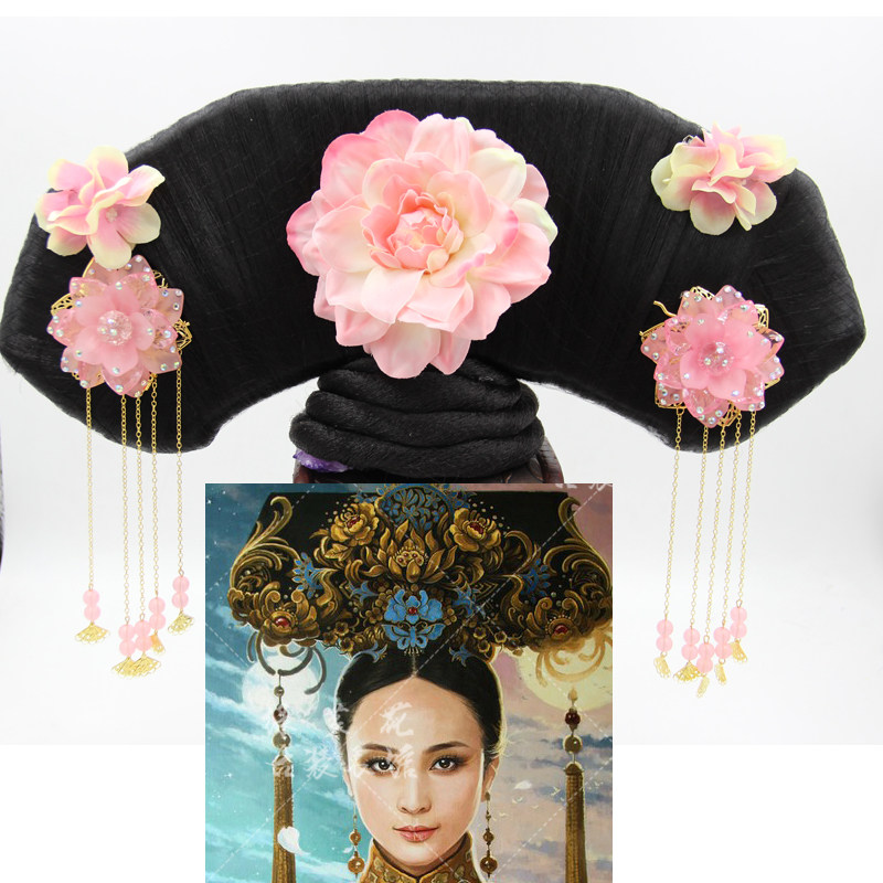 新款古装大旗头清朝格格旗头发饰影楼写真造型假发配件
