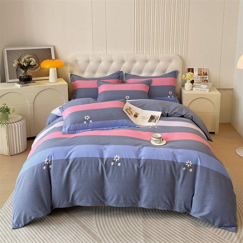 100%全棉7斤加厚纯棉磨毛四件套被罩冬天双人裸睡床上用品1.8美式