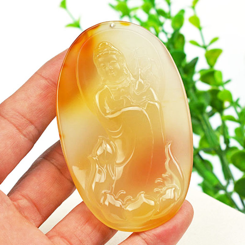 天然玛瑙玉髓观音大士菩萨吊坠