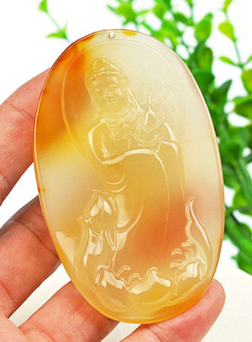 天然玛瑙玉髓观音大士菩萨吊坠