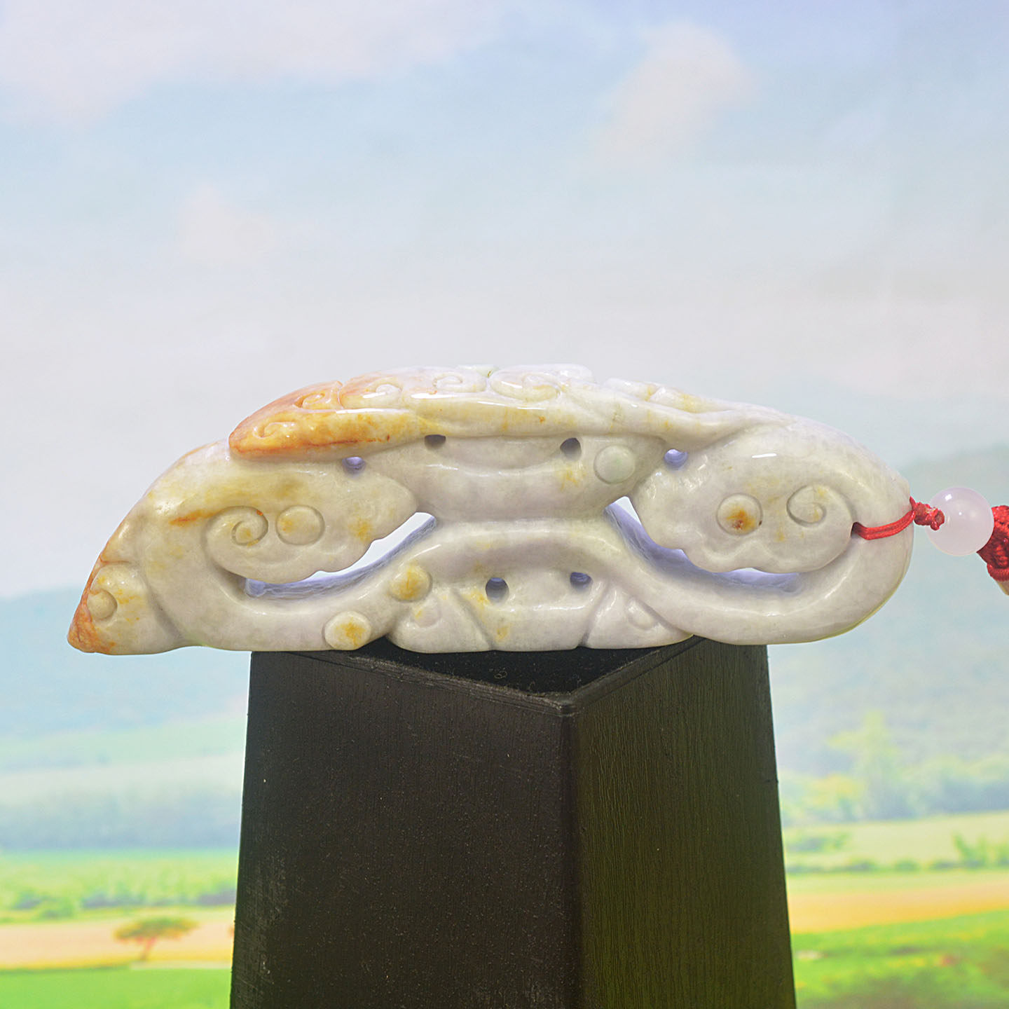 翡翠吉祥如意男女士手把件玉石芝草承云千年瑞玉柄携风万事宁摆件