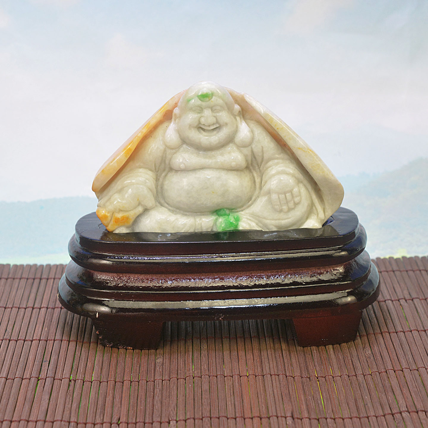 天然缅甸A货翡翠雕刻如意弥勒佛家居玄关摆件招财大肚佛喜乐开怀
