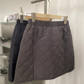 2025冬季 黑色灰色夹棉短裙时尚 质感口袋直筒裙子显瘦菱格半身裙女