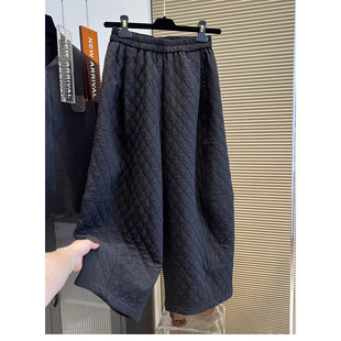 纯色保暖宽松气球裤 新款 女2025年冬季 设计感小众菱形格夹棉休闲裤