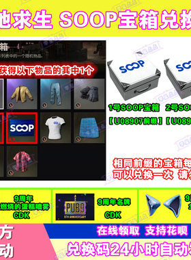 PUBG绝地求生SOOP直播掉宝箱子白T恤吃鸡9周年名片CDK兑换码宝箱