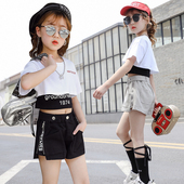 夏季 露脐爵士舞演出服 女孩背心短裤 女童薄款 走秀衣服街舞嘻哈套装