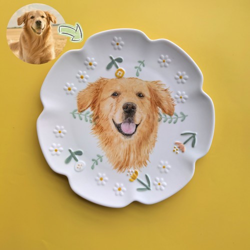 私人定制手绘可爱卡通照片宝宝宠物猫狗陶瓷食盆饭碗水盘赏盘