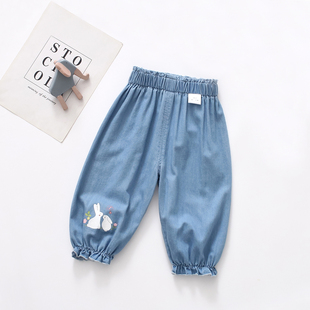 女童裤子软牛仔春夏薄款水洗纯棉婴儿童灯笼裤休闲外穿宝宝打底裤