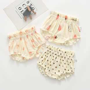 女童短裤夏透气纱布纯棉婴儿PP裤女孩花苞裤洋气外穿韩版宝宝短裤
