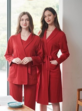 绮瑞女红色秋 结婚新婚新娘伴娘本命年吊带睡衣三件套家居服43414