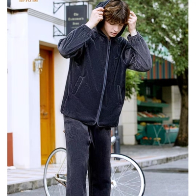 专柜多拉美深秋男士 连帽亲肤绒情侣加厚可外穿睡衣家居服套42139