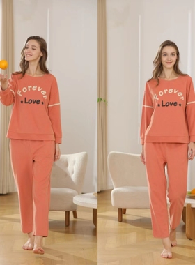 多拉美 秋冬款外穿圆领套头女士简约加厚针织棉睡衣家居服套33251