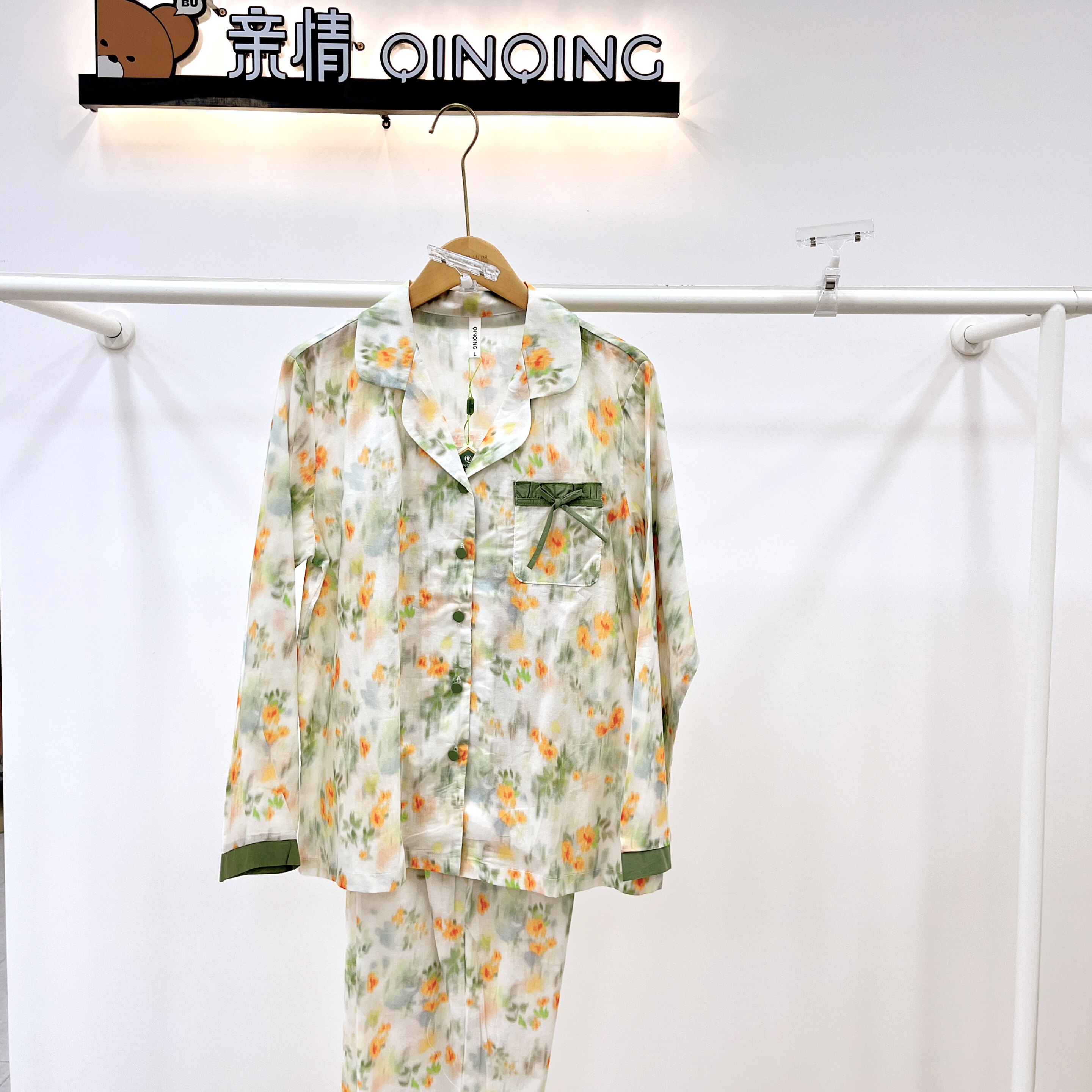 亲情 春季女士薄款长袖翻领开衫梭织纯棉家居服睡衣套装526112014
