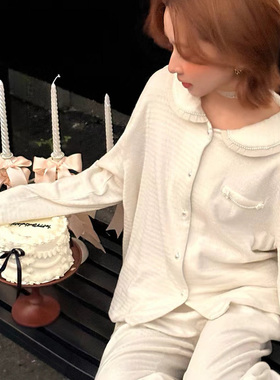 安杜拉2025 女士秋季新款长袖翻领小香风时尚家居服睡衣套装53561