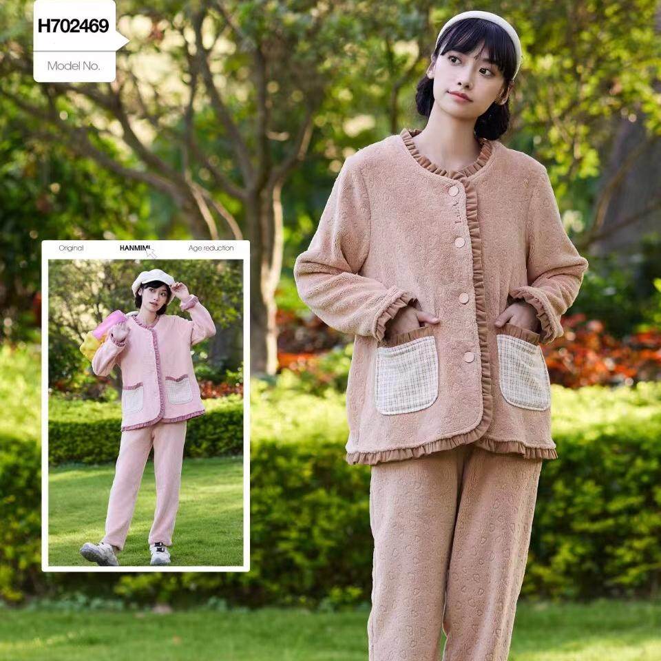 韩蜜蜜家居服2024秋冬新款女士睡衣套装H702469可外穿法兰绒套装,女士内衣/男士内衣/家居服,睡衣/家居服套装,淘宝优惠券,粉丝福利购,淘宝优惠卷