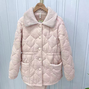 多拉美冬款女士 加厚翻领纯色简牛奶绒收腰保暖睡衣家居服套53285