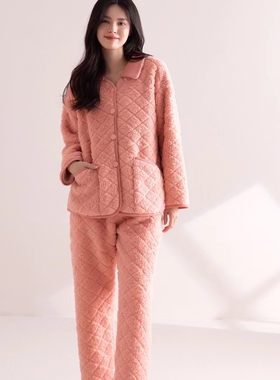 安杜拉冬女士 小翻领麦穗绒加厚加绒睡衣简约可外穿家居服套34041